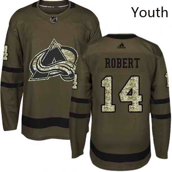 Youth Adidas Colorado Avalanche 14 Rene Robert Authentic Green Salute to Service NHL Jersey